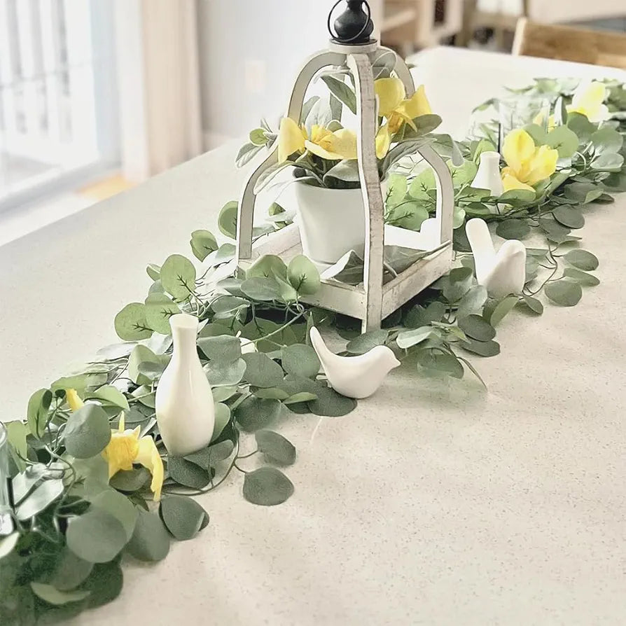 HASTHIP® 6 Pack Eucalyptus Garland, Artificial Eucalyptus Leaves Table Greenery Garland Wreath Vines Handmade Garlands for Wedding Backdrop Indoor Outdoor Arch Wall Decoration, 2.4M